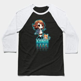 Chibi anime Girl Kawaii Life Cat Baseball T-Shirt